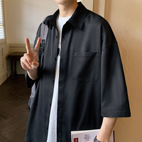 真维斯休闲衬衫衣男五分袖夏季薄款外穿大码宽松衬衣半袖土