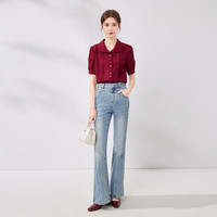 秋水伊人法式复古短袖衬衫2025夏季女装甜美泡泡袖百搭上衣 XL