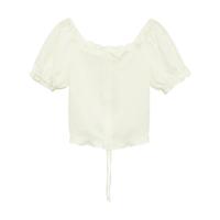美特斯邦威泡泡袖衬衫女春时尚潮流抽绳褶皱高腰短袖上衣舒适百搭 160/M