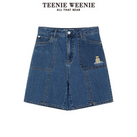 TeenieWeenie小熊奥莱夏季时尚简约宽松刺绣牛仔裤直筒短裤女