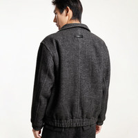 杰克·琼斯（JACK&JONES）男装春秋时尚潮休闲含羊毛夹克宽松立领毛呢大衣外套男224427023 E43纯黑色 M 175