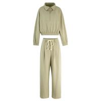 Basic House/百家好半拉链翻领卫衣女冬季纯色简约休闲裤套装