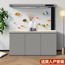 索一 SOYE 鱼缸水族箱客厅家用生态懒人超白大型隔断落地玻璃智能底滤 浅滩灰 屏风款长100*宽40*缸高80/柜高80cm
