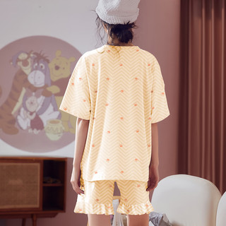 洁丽雅夏天睡衣女夏款棉短袖透气大码宽松可外穿学生套头两件家居服套装 杏色小熊套装 L【建议95斤-115斤】