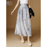 晚白2025春季天丝亚麻莱赛尔减龄晕染印花仙女裙浪漫风情雪纺半身裙 花色 L