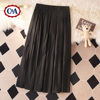 C&A时尚纯色百搭中长款半身裙大码女装2025夏季遮胯A字大摆伞裙 黑 XL