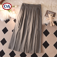 C&A时尚纯色百搭中长款半身裙大码女装2025夏季遮胯A字大摆伞裙 深灰 XL