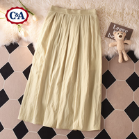 C&A时尚纯色百搭中长款半身裙大码女装2025夏季遮胯A字大摆伞裙 浅杏 M