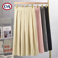 C&A时尚纯色百搭中长款半身裙大码女装2025夏季遮胯A字大摆伞裙 深灰 M