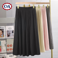 C&A时尚纯色百搭中长款半身裙大码女装2025夏季遮胯A字大摆伞裙 粉 S