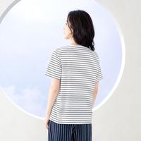 百搭条纹短袖T恤女舒适透气纯棉T恤短袖圆领休闲外穿女打底T恤