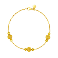 喜又喜 古法黄金花丝转运珠手链女士项链可调节长度