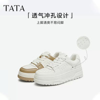 TATA他她厚底板鞋女鞋松糕底小白鞋增高休闲鞋2024秋GEC02CM4 白色 37