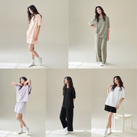 安之伴夏季女士睡衣休闲可外穿经典百搭短袖套头简约纯色家居服上衣 A草灰绿 XL