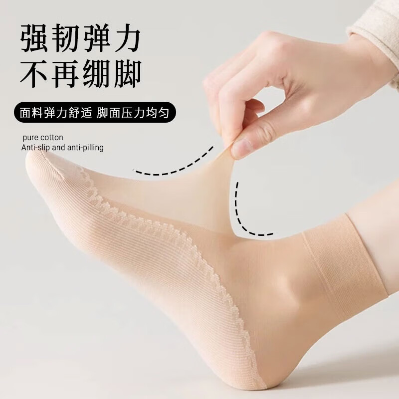 棉满满水晶丝女夏季天鹅绒超薄短丝袜棉底吸汗防滑肉色耐磨短袜子20双