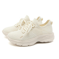 西遇厚底老爹鞋女2025春夏飞织网面透气休闲鞋软底白色运动鞋 白色 36 (230)