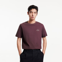 杰克·琼斯（JACK&JONES） 春季款潮流时尚简约休闲宽松字母刺绣纯棉短袖T恤男装225101025 2XL 酒红色E16