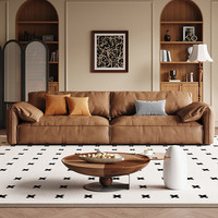 中派真皮沙发客厅头层小黄牛皮意式复古极简约中古风轻奢现代真皮沙发 2.65米双人位+贵妃位 星选版【松木+小黄牛皮】