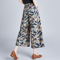 她池2025夏装新款女时尚阔腿印花九分休闲裤