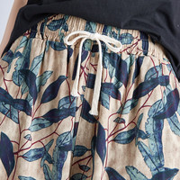 她池2025夏装女时尚阔腿印花九分休闲裤 M