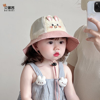 贝娜茜婴儿帽子夏季薄款宝宝遮阳帽防晒帽婴幼儿渔夫帽太阳帽男女通儿童 小小熊-蓝色 6个月-3岁（44-51CM）帽檐5CM