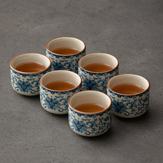 青花汝窑茶杯主人杯个人单杯开片可养陶瓷品茗杯子茶盏家用 汝窑蓝山--直口杯【6个装】