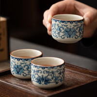 青花汝窑茶杯主人杯个人单杯开片可养陶瓷品茗杯子茶盏家用 汝窑--直口杯