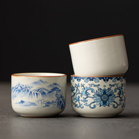 青花汝窑茶杯主人杯个人单杯开片可养陶瓷品茗杯子茶盏家用 汝窑--直口杯【6个装】