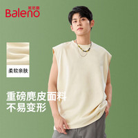 班尼路(Baleno)纯色麂皮绒重磅背心男款夏季美式休闲运动坎肩青少年无袖上衣男款 浅米#纯色 2XL