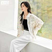 2025春装复古肌理感剪花独特毛边碎花衬衣女式长袖衬衫