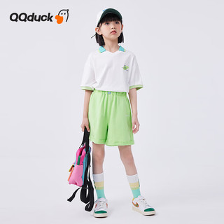 可可鸭（QQ DUCK）童装儿童裤子女童短裤夏季宽松五分裤青少年衣服 (K蝴蝶结短裤)果绿 160CM