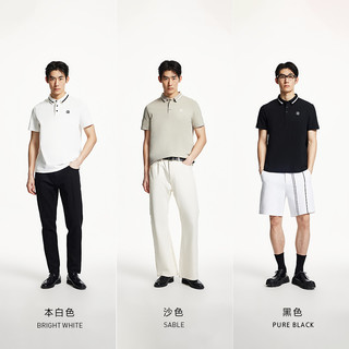 【凉感】杰克琼斯男装款夏新商务休闲polo衫高级翻海鸥领短袖T恤 170/92A/S 【凉感字母领】本白色