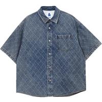 杰克琼斯2025年夏oversized宽松菱格肌理感翻领牛仔衬衫外套男装 中牛仔蓝E39 175/96A/M