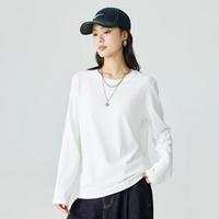 全棉纯色基础百搭长袖白T恤女2025春季舒适休闲打底衫