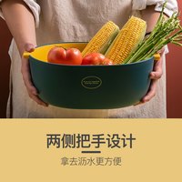 双枪 SUNCHA洗菜盆沥水篮家用客厅水果盘篮洗菜淘米篮子双层沥水菜篮 蓝黄中号2L