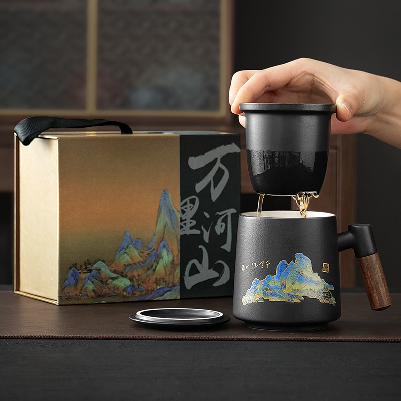 国潮陶瓷茶水分离泡茶杯子个人办公室茶道杯高档礼盒水杯喝水
