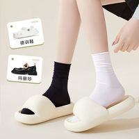 帕兰朵灰色袜子女刺绣中筒袜ins潮春秋季女士洞洞鞋无骨堆堆袜