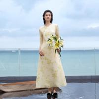 【唯品】优雅印花配腰带2025夏连衣裙女