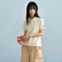Champion冠军短袖polo衫女2025夏季运动翻领t恤美式纯棉上衣 米白色 M