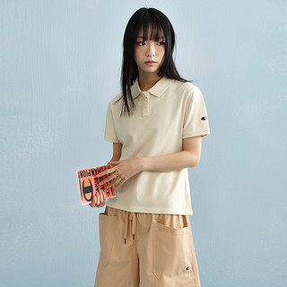 Champion短袖polo衫女2025夏季运动翻领t恤美式纯棉上衣 米白色 M