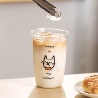 川岛屋（KAWASIMAYA）原创高硼硅玻璃杯咖啡杯耐高温喝水杯果汁牛奶杯 小猫玻璃杯500ml
