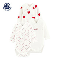 PETIT BATEAU 小帆船 法国小帆船Petitbateau新品长袖婴幼儿爱心包屁衣3件装斜襟A00AZ