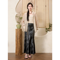 三彩【浮光跃金】2025夏季新中式半身裙醋酸烫金鱼尾长裙C 经典黑 XL 170/76A