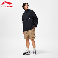 李宁 LI-NING夹克外套男女款春秋款防泼水连帽宽松半拉链卫衣 黑色/防泼水 2XL
