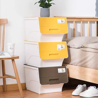 茶花收纳箱前翻盖式斜口储物收纳箱大容量儿童玩具零食积木整理箱 24L【3只装】