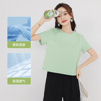 MJ STYLE纯棉短袖T恤女2025年夏季短款正肩显瘦休闲百搭小个子半袖上衣 黑/纯色 XL