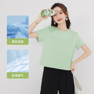 MJ STYLE纯棉短袖T恤女2025年夏季短款正肩显瘦休闲百搭小个子半袖上衣 黑/纯色 XL