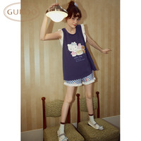 Gukoo/果壳睡衣夏季HelloKitty联名无袖甜美女士家居服套装B