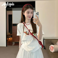 MJ STYLE 宽松T恤女2025春夏纯棉亲肤中长款短袖小个子显瘦内搭打底衫