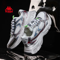 KAPPA卡帕男鞋网面透气老爹鞋男2025夏季运动鞋厚底增高跑步鞋子男 冷灰色/新年红 43